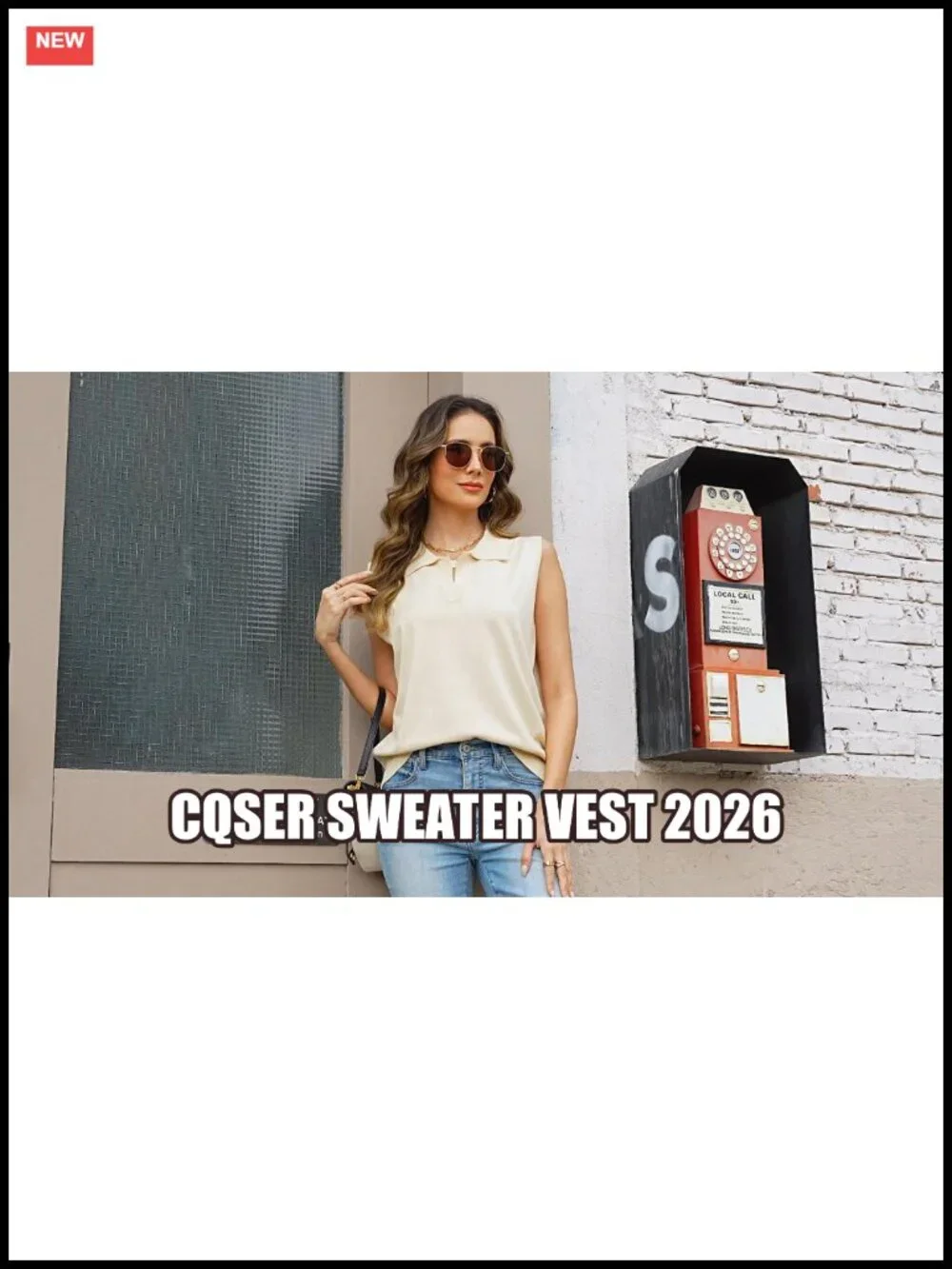 Sleeveless V-Neck Polo Sweater Lightweight Ribbed Knit Business Casual Top